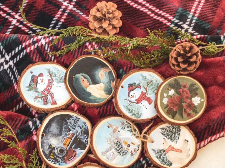 Festive holiday buttons at the Three Kings Market in Sauk County, Wisconsin