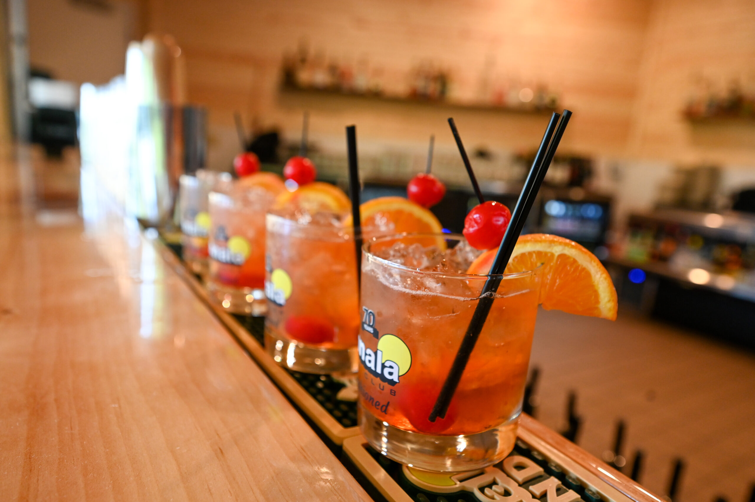 Cocktails on a bar at Ishnala Supper Club in Sauk County, Wisconsin