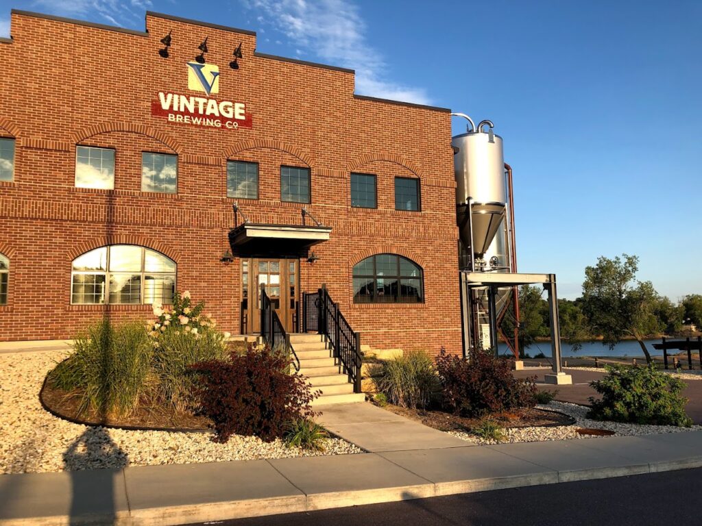 Red brick exterior of the Vintage Brewing Co. in Sauk County, Wisconsin